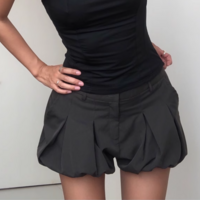 Solid color low waist skirt pleated hip-wrapped bubble skirt - Thumbnail 2