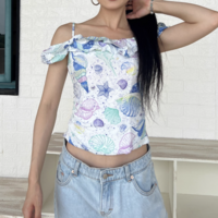 Waisted cropped off-the-shoulder camisole top - Thumbnail 7