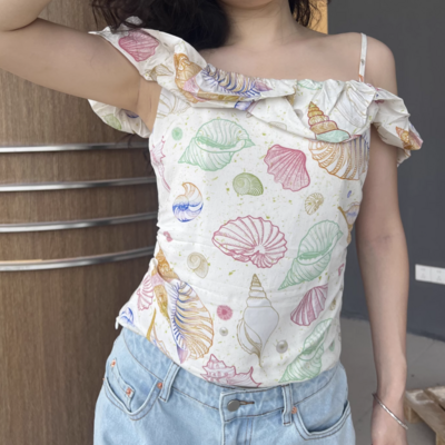 Waisted cropped off-the-shoulder camisole top