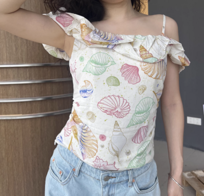 Waisted cropped off-the-shoulder camisole top