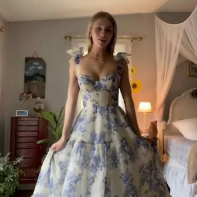 Beautiful floral print a line chiffon long prom dresses  - Thumbnail 1