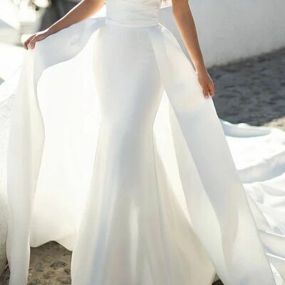 Sexy wedding dress, mermaid off the shoulder satin bridal dress bridal gown - Thumbnail 2