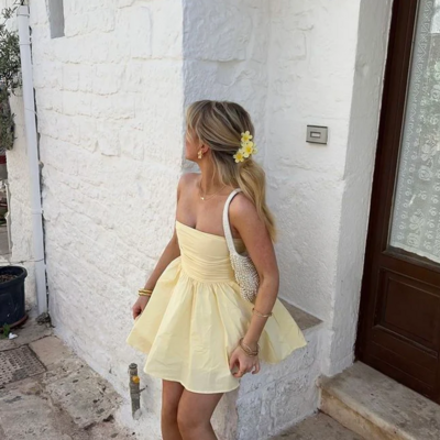 Strapless yellow short prom dresses - Thumbnail 1