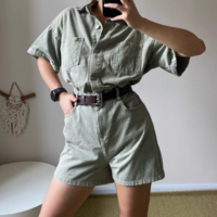 Fashionable and simple short denim jumpsuit - Thumbnail 1