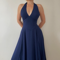 Sexy deep V-neck halter neck holiday casual waist dress - Thumbnail 4