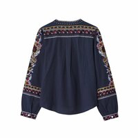 V-neck heavily embroidered shirt with printed embroidery and long sleeves - Thumbnail 2