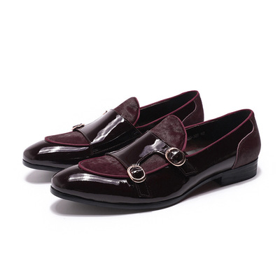 Men's loafers party formal patent leather double buckle monk shoes 2 colors