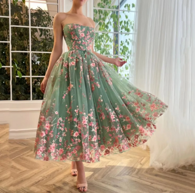 Elegant Off Shoulder Green Lace and Tulle Evening Dress