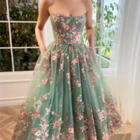 Elegant Off Shoulder Green Lace and Tulle Evening Dress - Thumbnail 5