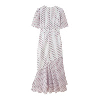 Fashionable and casual temperament short-sleeved printed stitching bow dress - Thumbnail 1