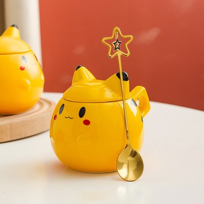 Cute anime ceramic mug with spoon