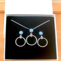 BOXED GIFT SET/Sterling Silver Blue Opal Pendant & Chain/Blue Opal Necklace/Blue Opal Jewellery/Blue Opal Jewelry/Opal & Cz Necklace/Opal Earrings/UK - Thumbnail 9