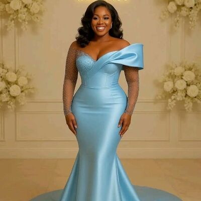 Elegant blue mermaid beading crystals afrcian girls prom dresses evening gowns formal party gowns