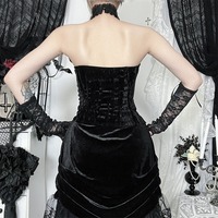 Gothic Black Crisscross Velvet Halter Top - Thumbnail 4