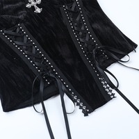 Gothic Black Crisscross Velvet Halter Top - Thumbnail 5