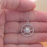 BOXED GIFT SET/Sterling Silver Opal Compass Necklace/White Opal Necklace/Opal Jewellery/Opal Jewelry/October Birthstone/Compass Pendant/UK - Thumbnail 3