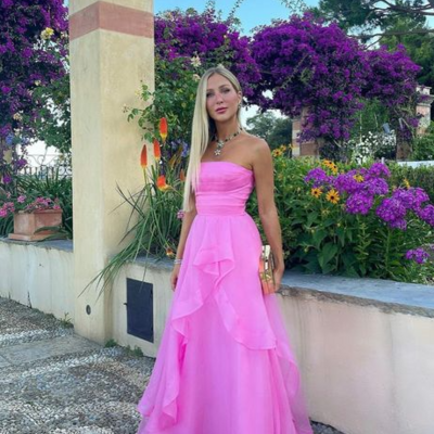 Strapless pink a line prom dresses long - Thumbnail 1
