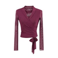 Solid color lace-up bottoming shirt - Thumbnail 4