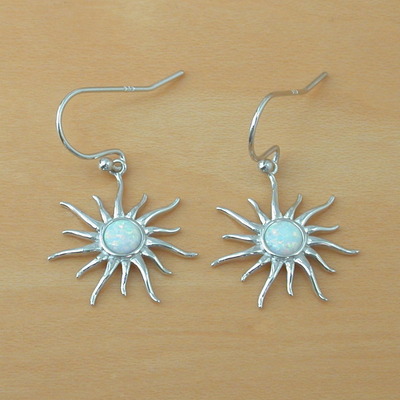 White opal sun earrings/ sterling silver opal earrings/opal jewellery/silver sun earrings/opal jewelry/october birthstone/uk