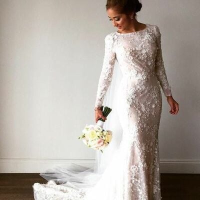 Elegant wedding dress, mermaid lace appliques bridal dress bridal gown - Thumbnail 1