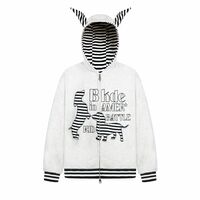 American Retro Striped Puppy Hooded Sweatshirt Jacket - Thumbnail 3