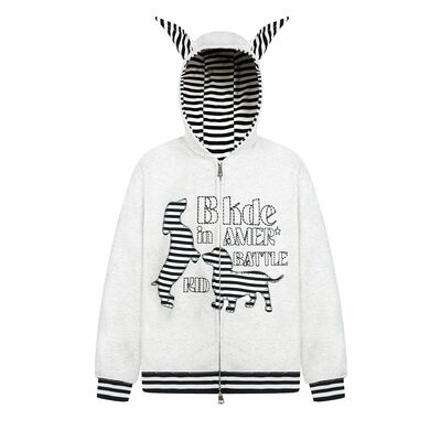 American retro striped puppy hooded sweatshirt jacket