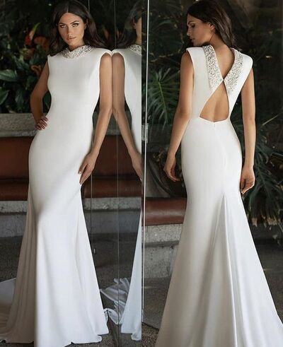 Elegant Wedding Dress, Mermaid Satin Beach Boho Bridal Dress Bridal Gown