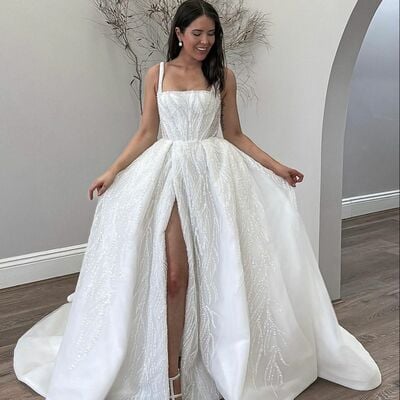 Elegant wedding dress, ball gown side slit bridal dress bridal gown