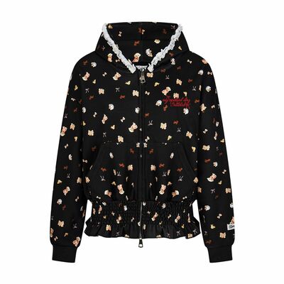 Sweet all-over printed puppy hooded sweatshirt cardigan jacket