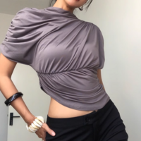 Solid color high collar casual vest T-shirt top - Thumbnail 1