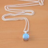 BOXED GIFT/Sterling Silver Blue Opal Solitaire Pendant & chain/Silver Blue Opal Necklace UK/Opal Jewellery/Opal Jewelry/October Birthstone/Opal Gift - Thumbnail 2