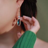Elegant Crystal Dangle Silver & Gold Sky Blue CZ Drop Earrings - Thumbnail 4