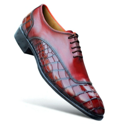 Crafted leather handmade classic red crocodile/alligator leather dress shoes