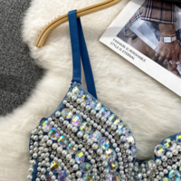 Crystal Pearl Denim Corset Bustier Top - Thumbnail 3