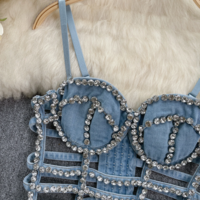 Gothic Kawaii Rhinestone Denim Crop Top - Thumbnail 1