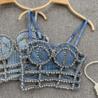 Gothic Kawaii Rhinestone Denim Crop Top - Thumbnail 3