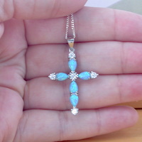 BOXED GIFT/Sterling Silver Blue Opal Cross Pendant & Chain/Blue Opal Necklace/Cross Pendant/Cross Jewellery/Opal Jewellery/UK - Thumbnail 3