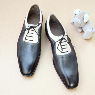  crafted leather gray calf beige suede leather formal dress lace up shoes