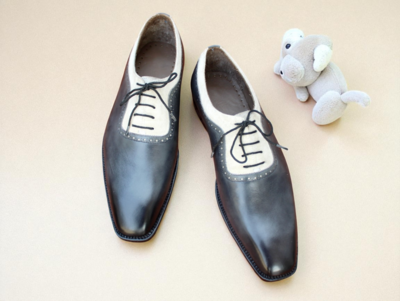  Crafted Leather Gray Calf Beige Suede Leather Formal Dress Lace up Shoes