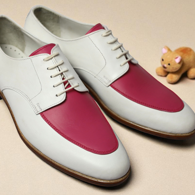 Crafted leather handmade classic pink white leather lace up oxfords dress shoes