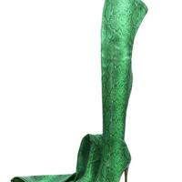Pointed Python Pattern Stiletto Heel Thigh Boots Performance Boots 47 Large Size Custom Boots - Thumbnail 7