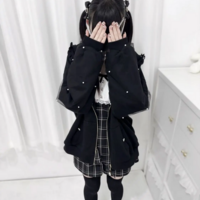 Lace-Up Bow & Pearl Zipper Kawaii Sweet Bunny Ears Hooded Jacket - Thumbnail 5