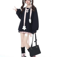 Hikigawa Vintage Lace-Up Loose Fit Harajuku Hoodie - Thumbnail 6