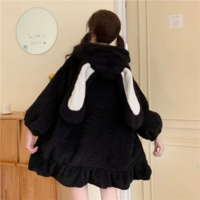 Harajuku Kawaii Bunny Ears Fuzzy Hooded Jacket - Thumbnail 2