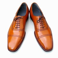 Crafted Leather Handmade Classic Tan Leather Lace up Dress Shoes - Thumbnail 1