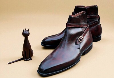 Crafted Leather Classic Brown Shaded Patina Leather Jodhpur Strap Boot
