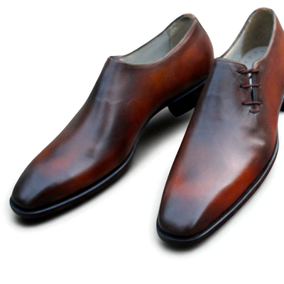 Crafted leather classic men brown leather side laces oxford dress shoes