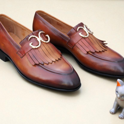 Crafted leather classic brown leather moccasin loafers dress shoes 
