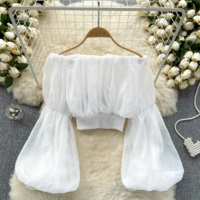 Ruffle Off Shoulder Elegant French Style Blouse - Thumbnail 7