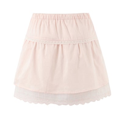 Retro patchwork cotton ruffle lace high waist slim elastic waist skirt - Thumbnail 1